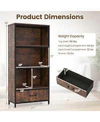 Costway 5-Tier Industrial Freestanding Bookcase with 4 Storage Compartments and Fabric Drawer