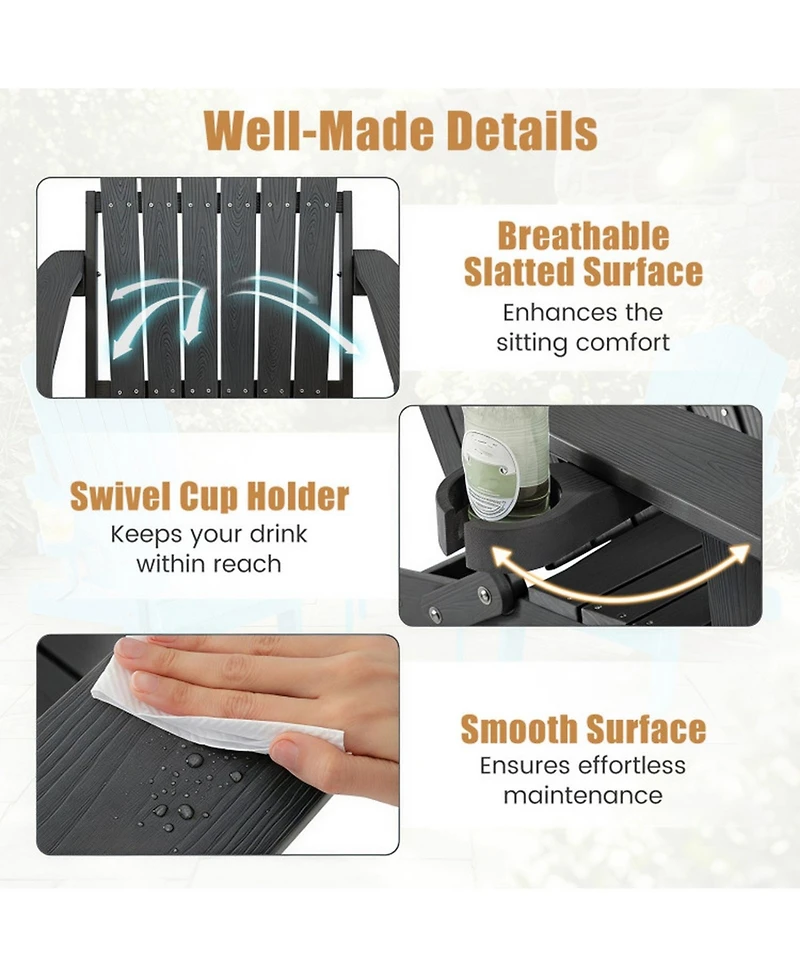 Sugift Set of 2 Outdoor Folding Adirondack Chairs with Cup Holder and 5-Level Backrest