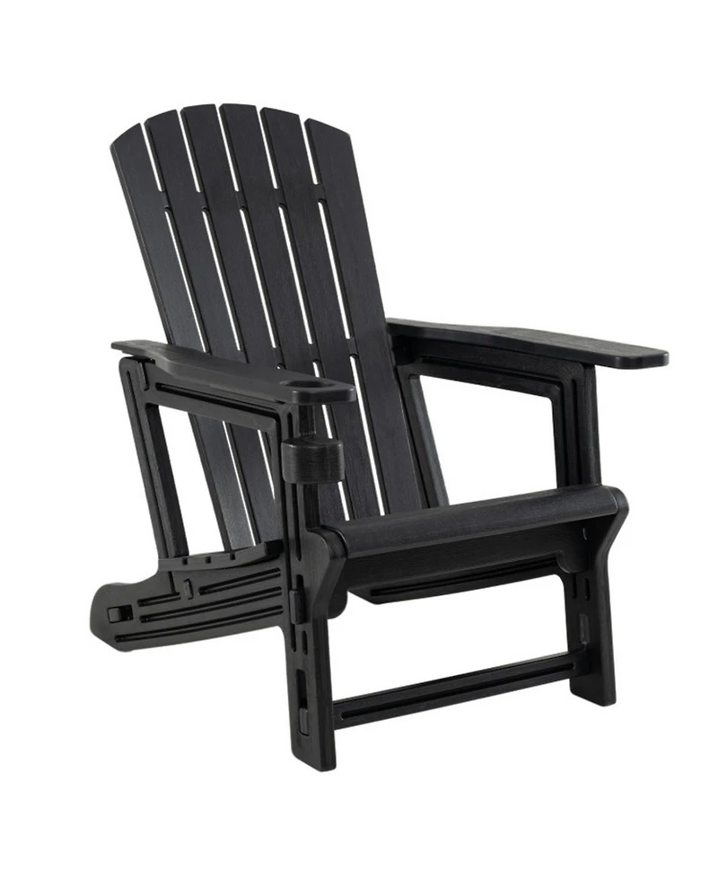 Sugift Hdpe Adirondack Chair with Cup Holder and Wood Texture for Patio