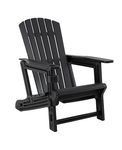 Sugift Hdpe Adirondack Chair with Cup Holder and Wood Texture for Patio