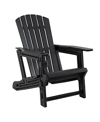 Sugift Hdpe Adirondack Chair with Cup Holder and Wood Texture for Patio