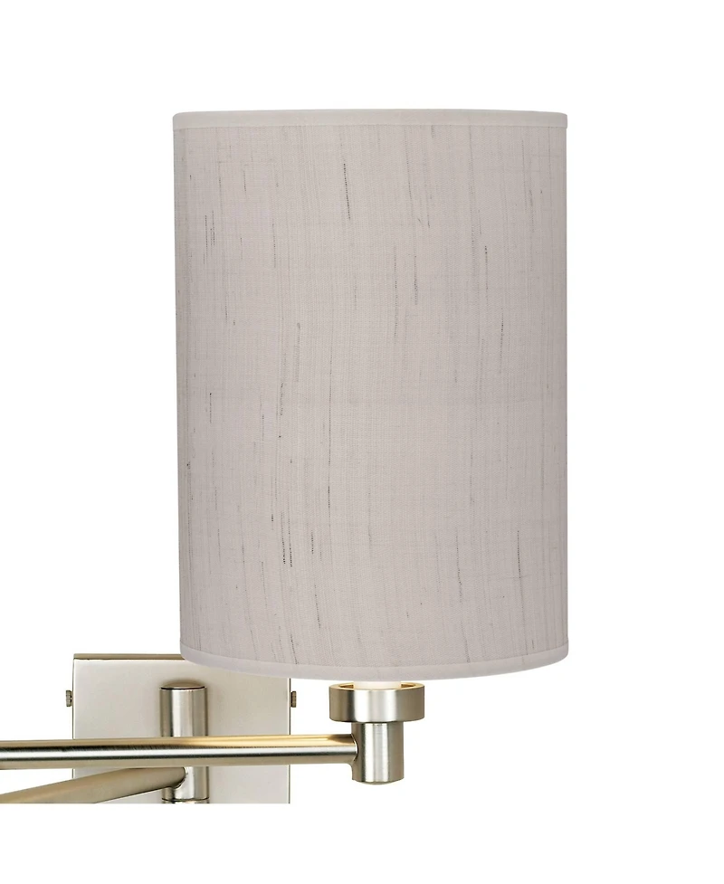 Possini Euro Design Modern Swing Arm Wall Lamp Cord Cover Brushed Nickel Plug-In Light Fixture Linen Cylinder Shade Bedroom