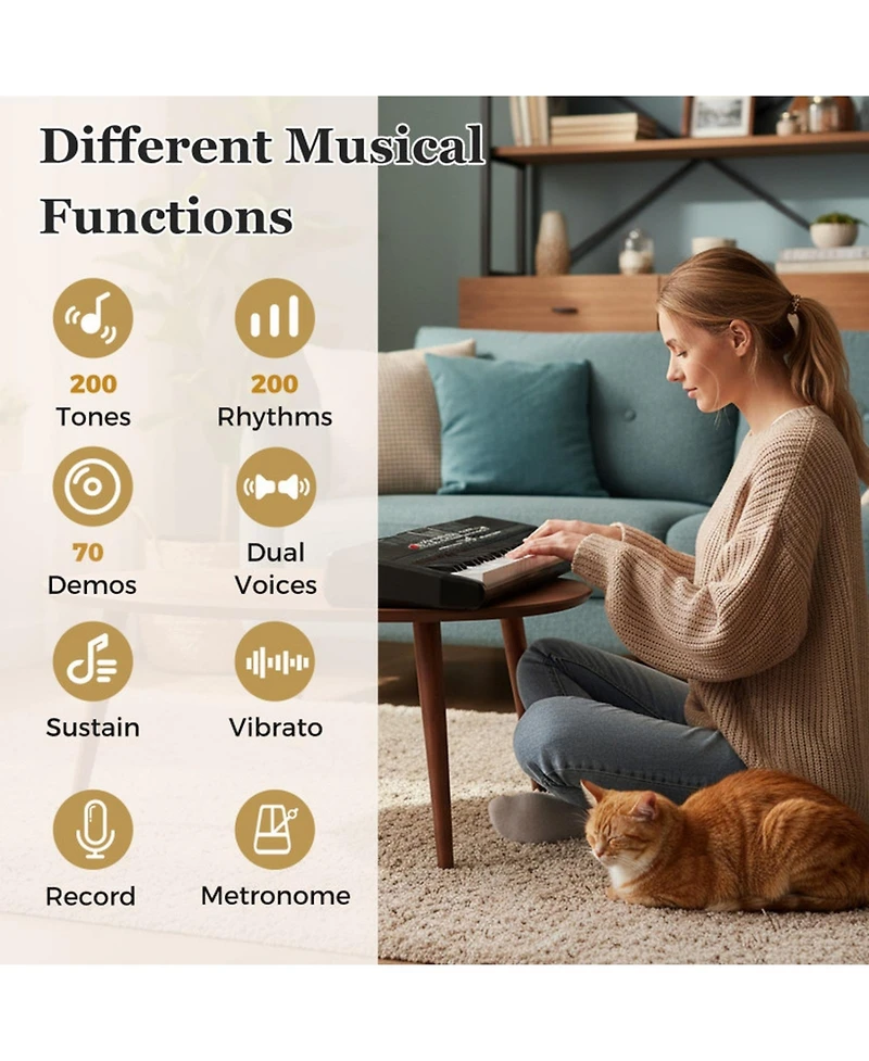 Sugift 61 Keys Beginners Electric Piano Keyboard Kit with Adjustable Stand and Stool