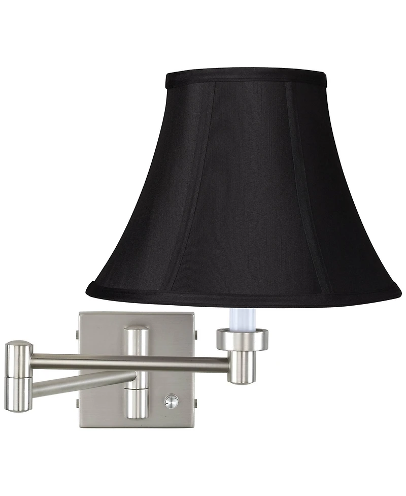 Possini Euro Design Modern Swing Arm Wall Lamp Brushed Nickel Plug-In Light Fixture Bell Shade for Bedroom Bedside Reading