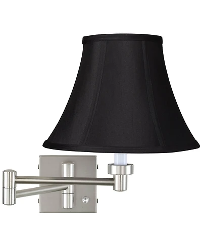 Possini Euro Design Modern Swing Arm Wall Lamp Brushed Nickel Plug-In Light Fixture Bell Shade for Bedroom Bedside Reading