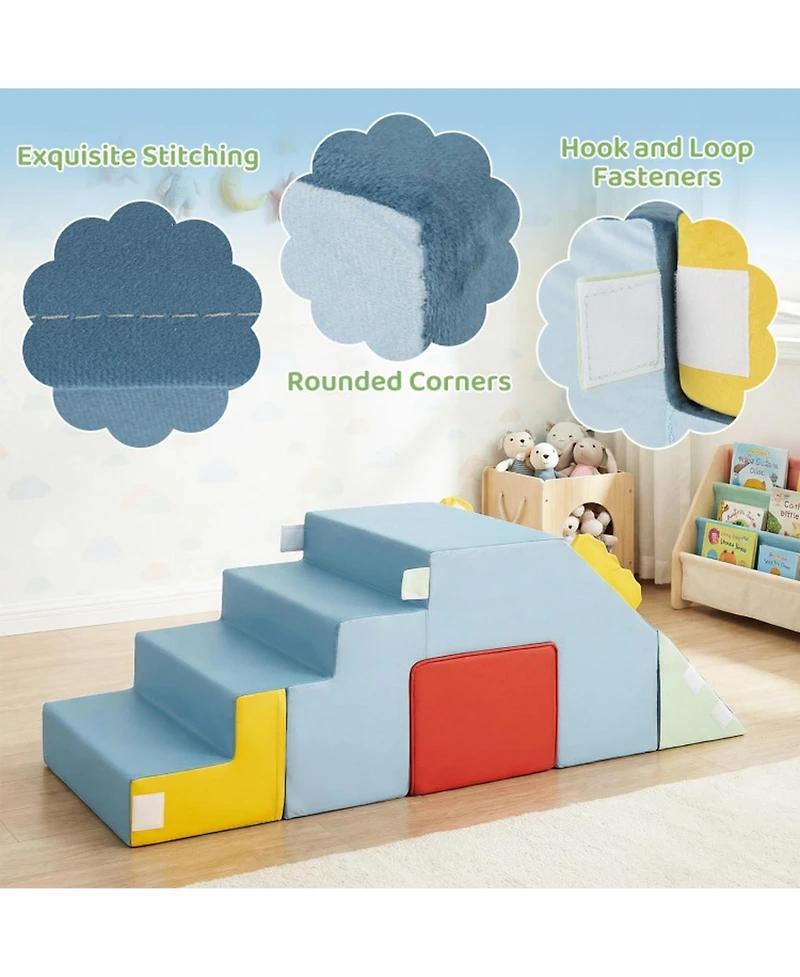 Sugift Convertible Soft Foam Blocks with Velvet Covers Table and Chair Set, 3-in-1, Ages 3-6