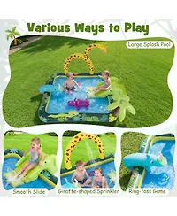 Hongge Jungle Animal Inflatable Spray Pool Play Center with Slide and Sprinkler Ages 2-6