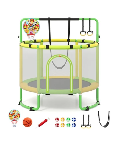 Hongge 60" 6-in-1 Trampoline with Enclosure Net, Ages 3+