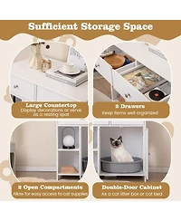Sugift Hidden Cat Washroom Side Cabinet Wooden Pet House with 2 Drawers 31.5in x 20in x 31in