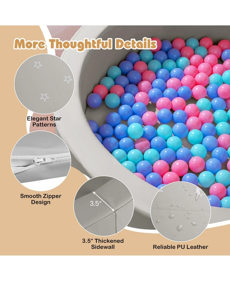 Sugift 42.5 in Round Foam Ball Pit with 25D Sponge Filling and Washable Pu Cover for Toddlers
