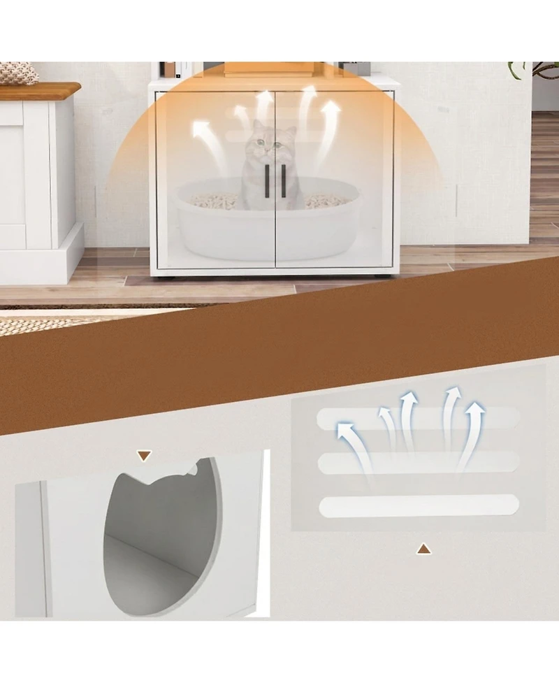 Hongge 56 in Tall Cat Litter Box Enclosure with 3 Storage Shelves