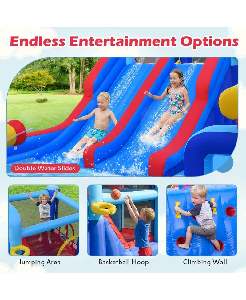 Hongge Giant Inflatable Water Slide Bounce House with Double Slides, Splash Pool, and 750W Blower, Ages 3-12