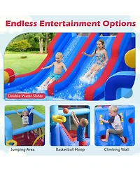 Hongge Giant Inflatable Water Slide Bounce House with Double Slides, Splash Pool, and 750W Blower, Ages 3-12