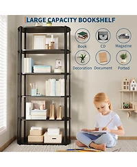 homfan Modern 71'' Tall 6-Tier Industrial Bookshelf, Sturdy Freestanding Metal Bookcase with Wooden Shelves, Open Storage Rack for Living Room,Bedroom