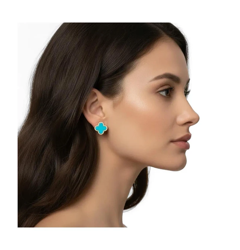 Rivka Friedman 18K Gold Plated Turquoise + Cubic Zirconia Flower Stud Earrings