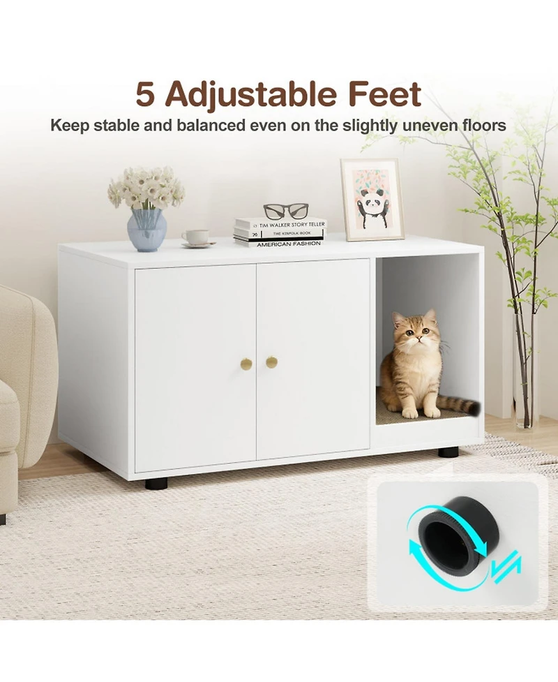 Hongge Wooden Cat Litter Box Furniture with Removable Scratching Board