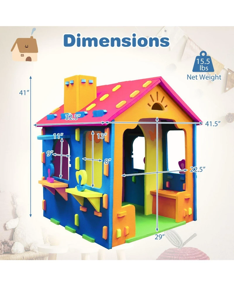 Hongge Cottage Soft Eva-Foam Peek-a-Boo Windows Playhouse, Ages 18 Months+