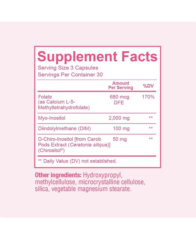 Sunergetic Myo-Inositol and D-Chiro Inositol Capsules with Folate and Dim, 90 Count