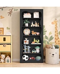 homfan 6-Tier Tall Wood Bookshelf with Scalloped Wavy Edges, Freestanding Display Shelf for Living Room