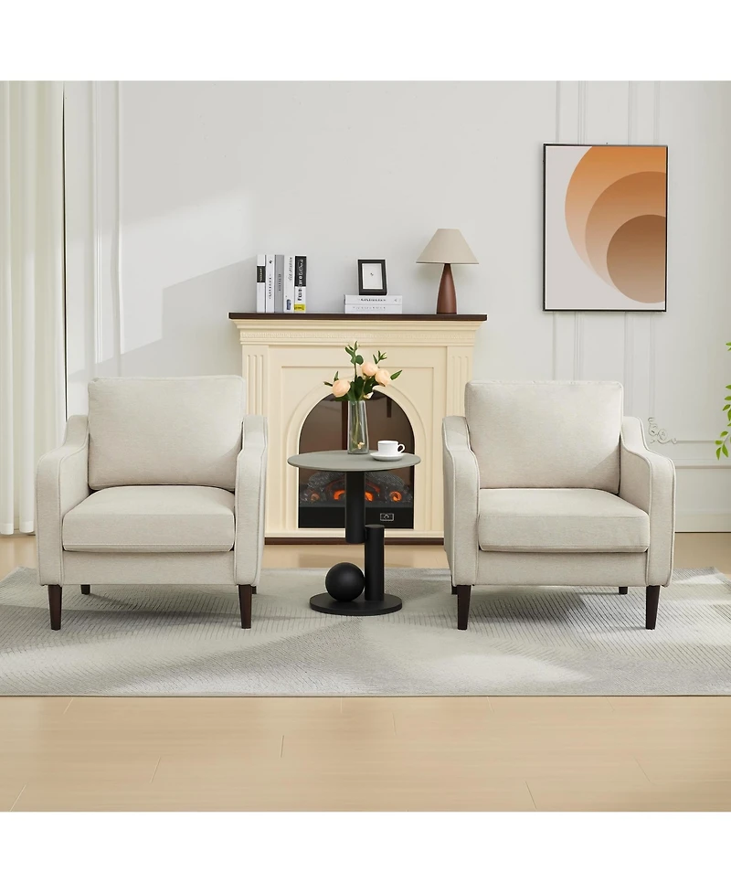 homfan 2 Set of Accent Chair for Living Room, Mid Century Reading Scooped Armchair, High Back Upholstered Bedroom Apartment