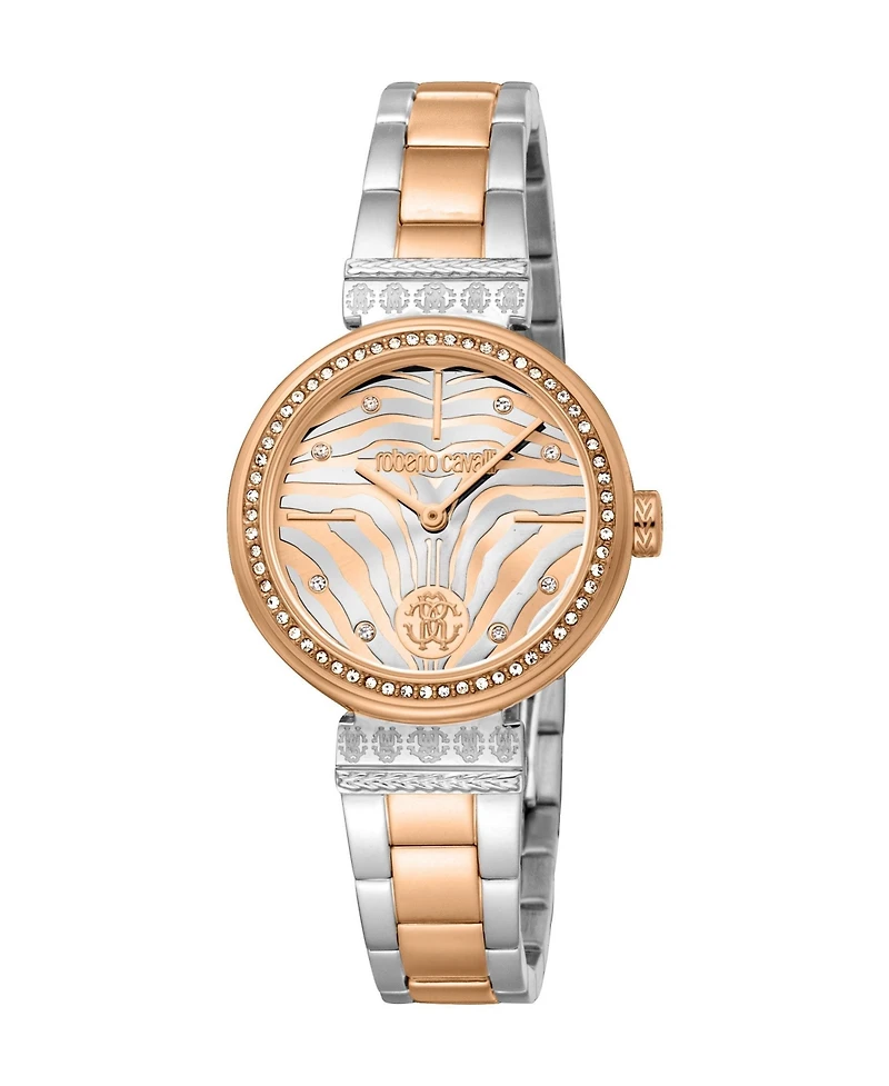 Roberto Cavalli Women's Logo Quartz Two Tone Stainless Steel Bracelet Watch
