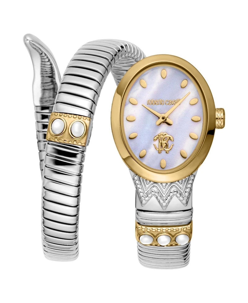 Roberto Cavalli Women's Serpente Ornato Quartz Two Tone Stainless Steel Bracelet Watch