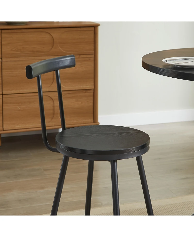 Flynama 3-Piece 31.5" Round Bar Table Set with 2 Stools, Metal Footrest for Small Spaces and Cafes