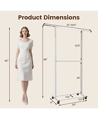 Sugift Rolling Double-Rod Clothes Rack with 9.5in Extension Rods and 3-Level Adjustable Height