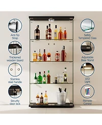 homfan Tempered Glass Display Cabinet, 4 Shelves, Doors, Led Lights and Motion Detector, Curio for Collectibles