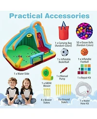 Sugift 6-in-1 Inflatable Oxford Cloth Water Slide Park Bounce House With Long Slide Splash Pool Climbing Wall, Wet or Dry Play, Ages 3-12
