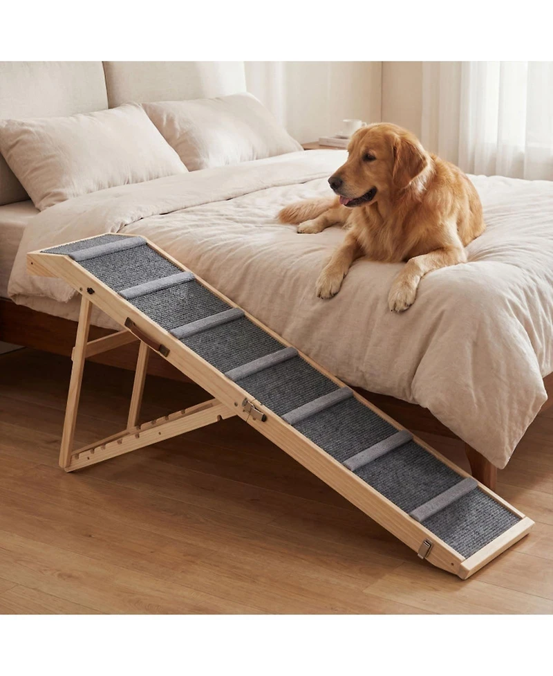 Sugift 6-Level Height Adjustable Foldable Pet Ramp for High Bed Couch 24.5-30 in