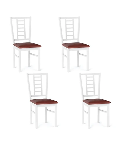 Sugift Pu Leather Upholstered Rubber Wood Dining Chairs Set of 4