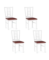 Sugift Pu Leather Upholstered Rubber Wood Dining Chairs Set of 4