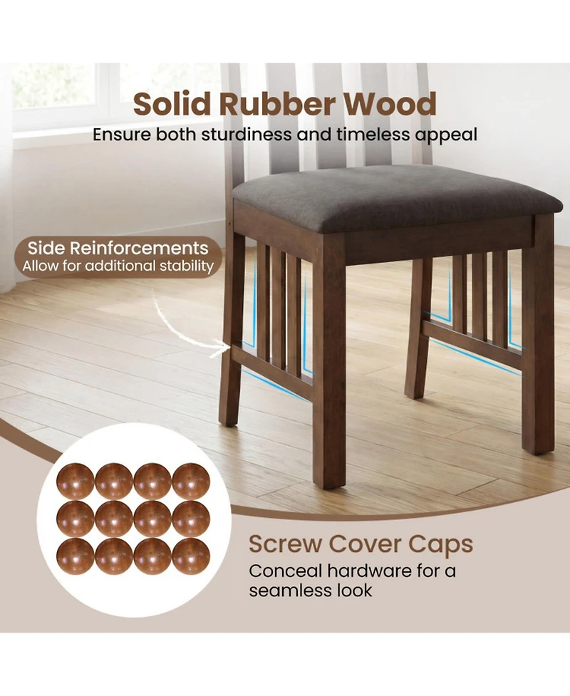 Sugift Set of 4 Rubber Wood Dining Side Chairs with Cushioned Seats and Slat Back