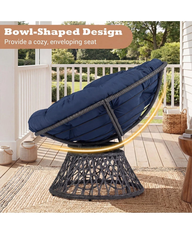 Sugift Swivel Papasan Chair Round Wicker Lounge Chair with Thick Cushion