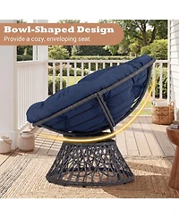 Sugift Swivel Papasan Chair Round Wicker Lounge Chair with Thick Cushion