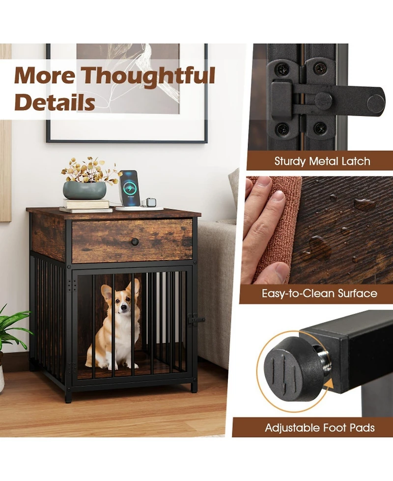 Sugift Wooden Dog Crate Furniture for Small Dogs Puppy Kennel with Charging Station and Storage