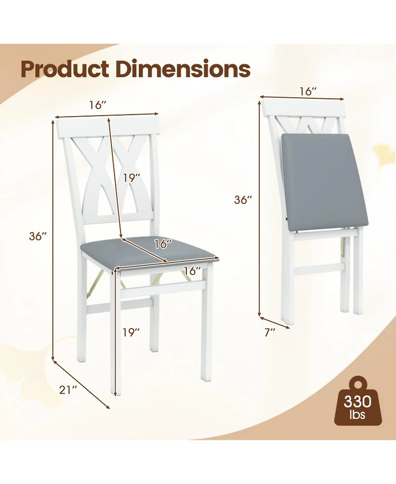 Sugift Set of 2 Folding Wooden Dining Chairs Faux Leather Upholstered Armless Kitchen Chairs