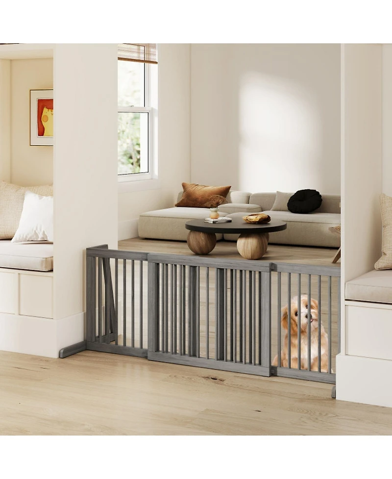 Hongge Free Standing Folding 3-Panel Wood Dog Fence for Doorways