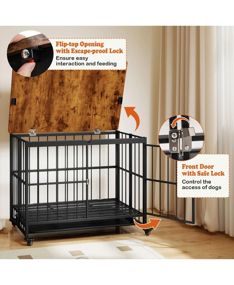 Sugift Foldable Dog Crate Furniture with Removable Tray and Lockable Doors