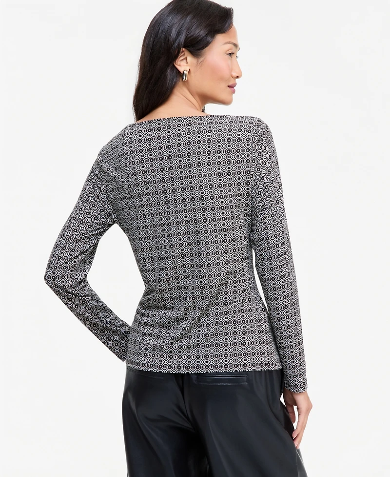 I.n.c. International Concepts Women's Geometric-Print Cowl-Neck Long-Sleeve Blouse, Macy's Exclusive