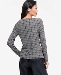 I.n.c. International Concepts Women's Geometric-Print Cowl-Neck Long-Sleeve Blouse, Macy's Exclusive