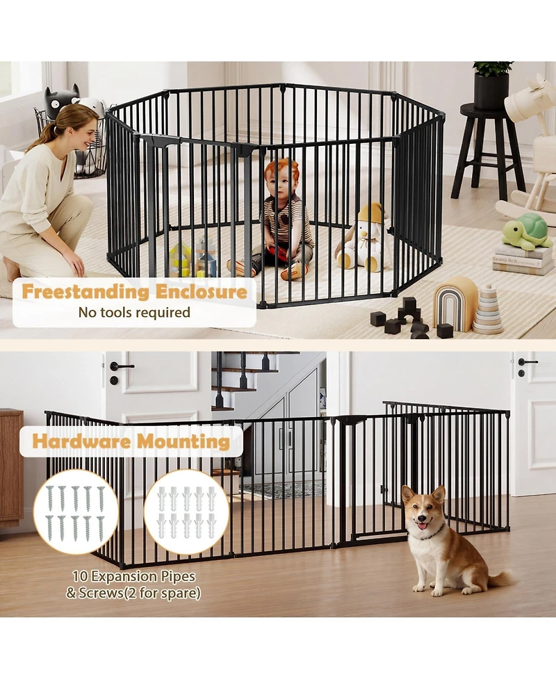 Sugift 8-Panel Extra Wide Baby Gate Adjustable Pet Safety Fence With Auto-Close Door