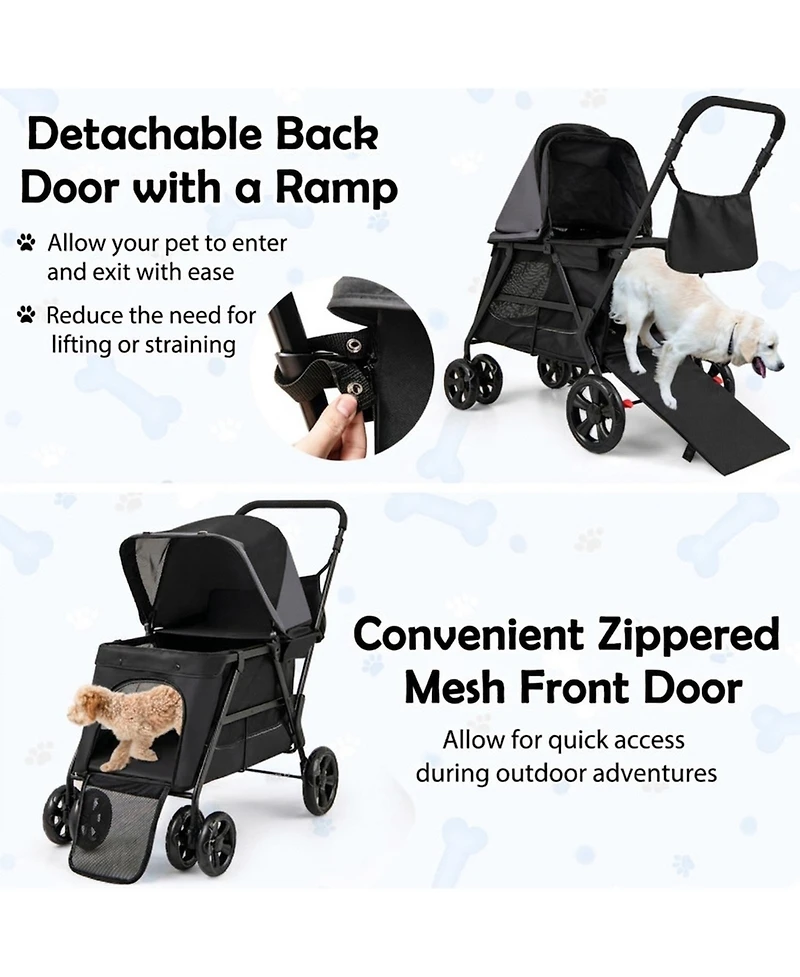 Sugift Pet Stroller for Medium Small Senior Dogs with Dual Entry and 8.5in Low Entry Ramp
