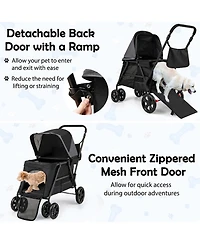 Sugift Pet Stroller for Medium Small Senior Dogs with Dual Entry and 8.5in Low Entry Ramp