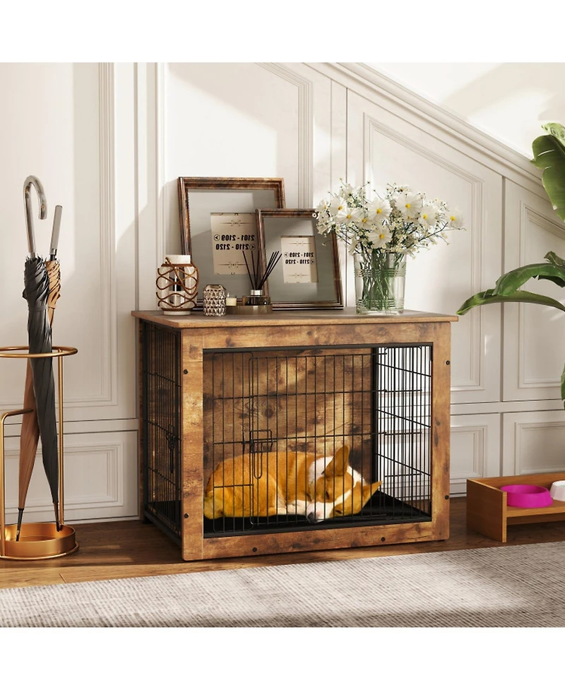 Hongge 33 in Cushioned Dog Crate Furniture Doubling as an End Table