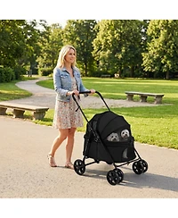 Hongge Foldable Pet Stroller with One-Step Rear Wheel Brake