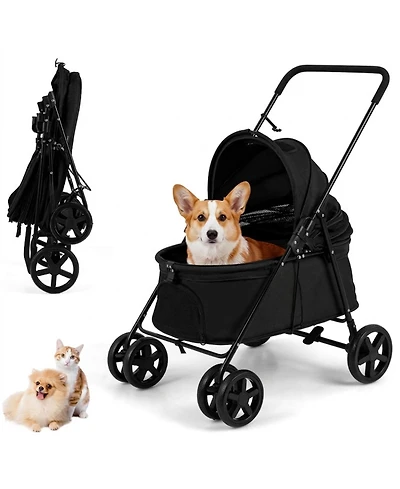 Hongge Foldable Pet Stroller with One-Step Rear Wheel Brake
