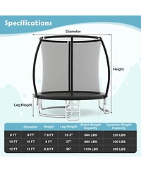 Hongge 12 ft Heavy-Duty Trampoline with Safety Enclosure Net, 1100 lb Capacity, Ages 3+