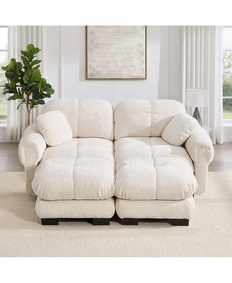 Boyel Living Chenille Cloud L-Shaped Loveseat Sofa Soft Padded Armrests Stylish Petal Design with Movable Ottoman